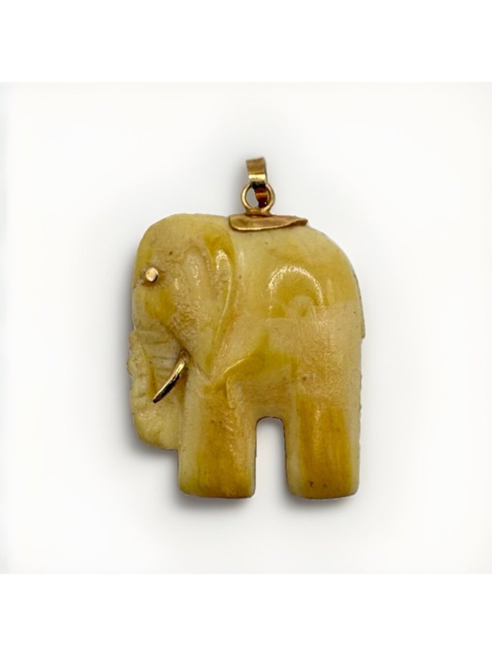 Antique 14k Gold Bail Hand Carved Elephant Pendant Charm Yellow Small .75”